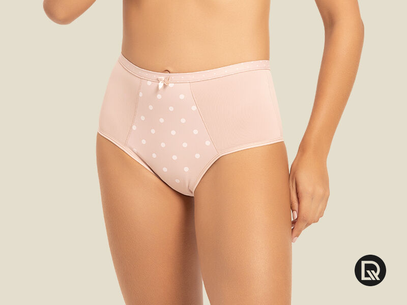 Calcinha alta com estampa de bolinhas em tom nude